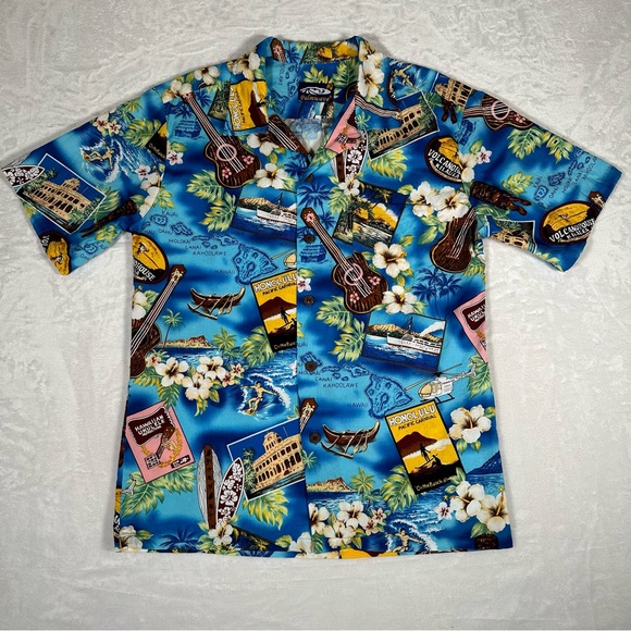 Palmwave Other - Palmwave Men Hawaiian Button Up Floral Shirt Honolulu Colorful Size L EUC